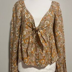 Daisy & Delilah Floral Tie-Front Long Sleeve Top
